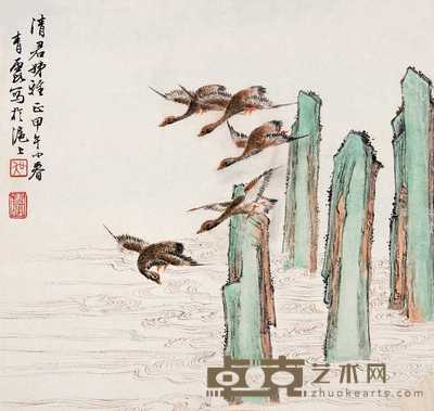 吴青霞 飞鸟图 镜心 24.5×25.5cm